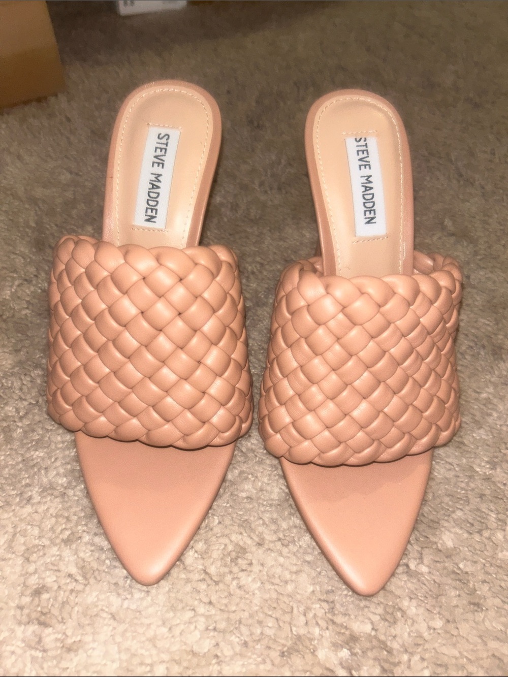 Steve Madden Braided Pointed Toe Slide Heels in Nude Blush